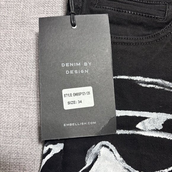 Embellish Mens Black Denim Jeans With Graphic Prints & Embroidery Size 34 - Picture 10 of 16